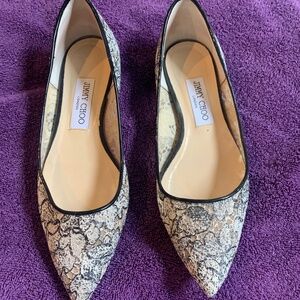 Jimmy Choo Tan/Black Lace/Patent Flats sz 38.5